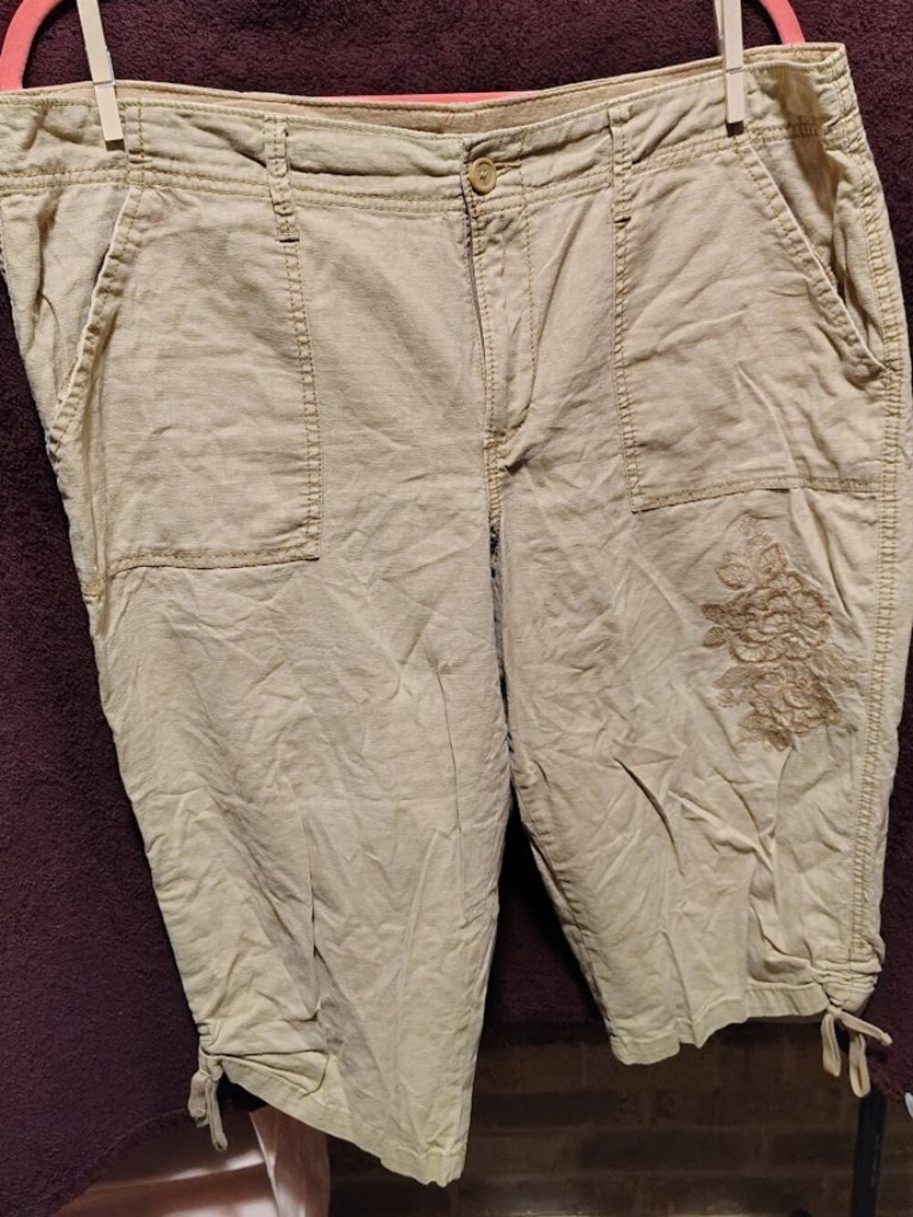 Ladies 'Faded Glory' Embroidered Plus Size Linen Capris Size 16